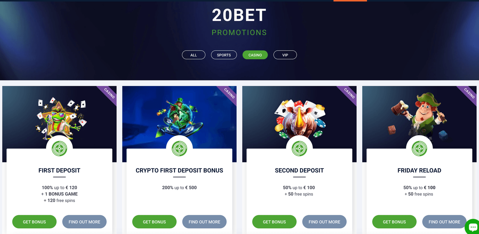 20bet Casino casino bonuses