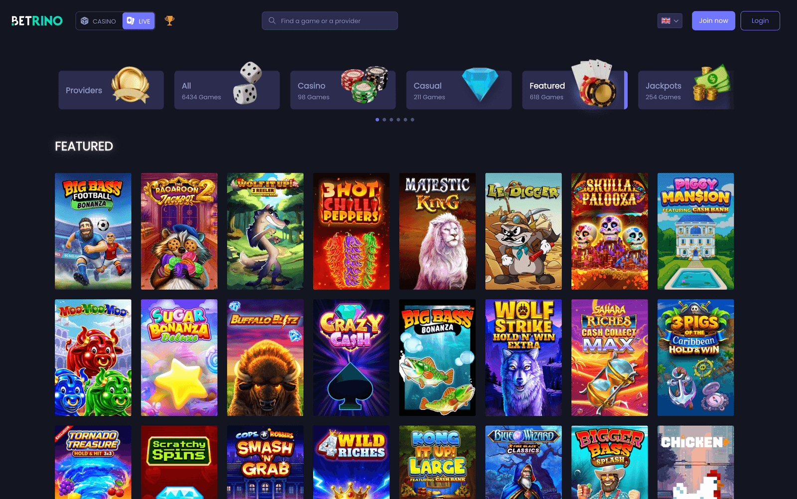 Betrino featured games