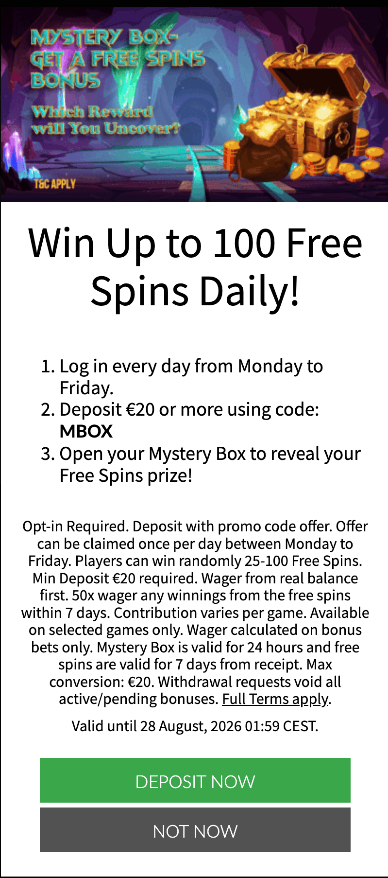 Betsuna Casino welcome offer
