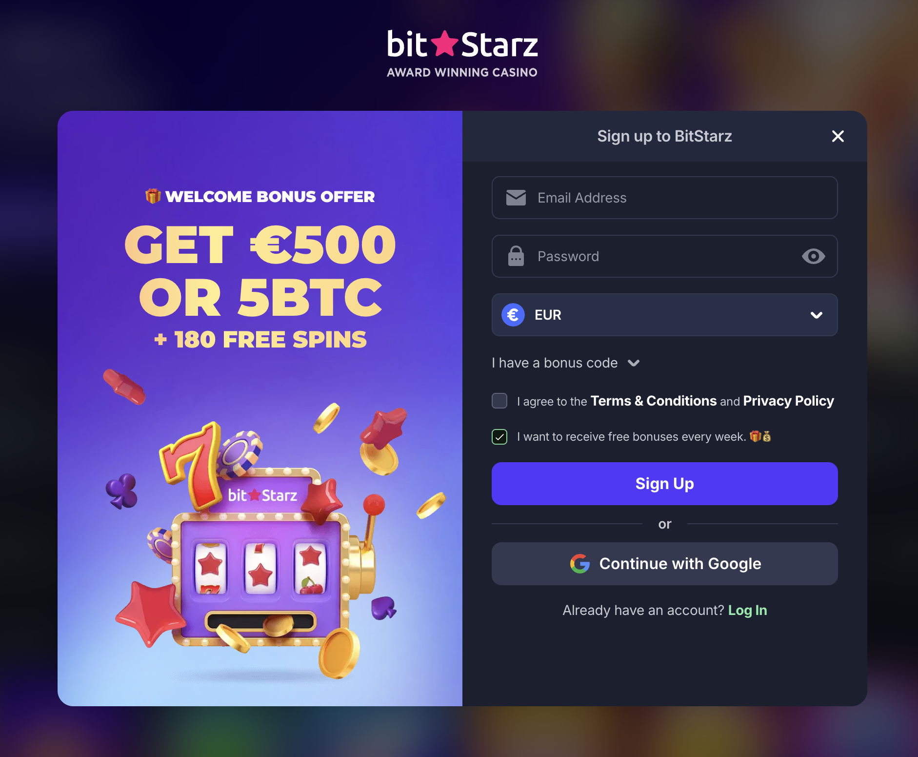 BitStarz signup form
