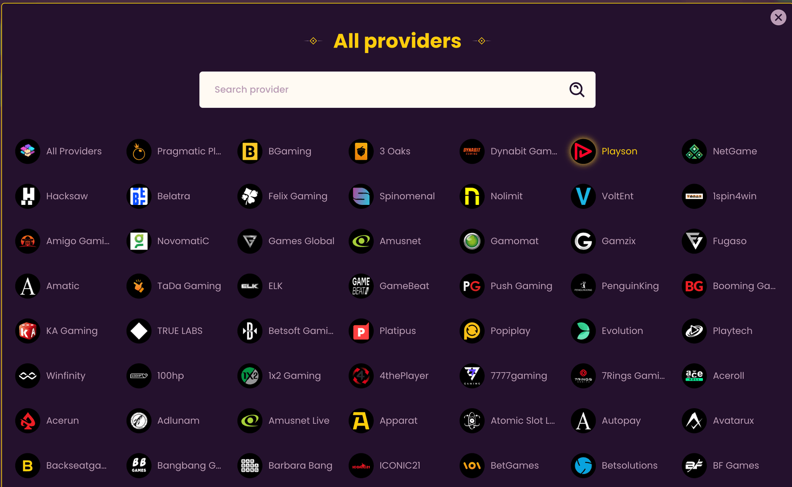 Bizzocasino online providers
