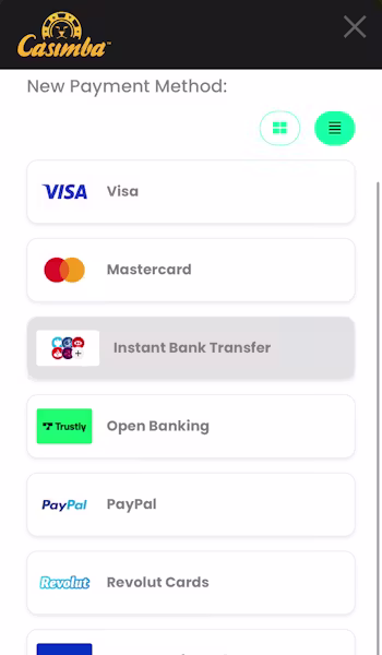 Casimba Casino deposit methods