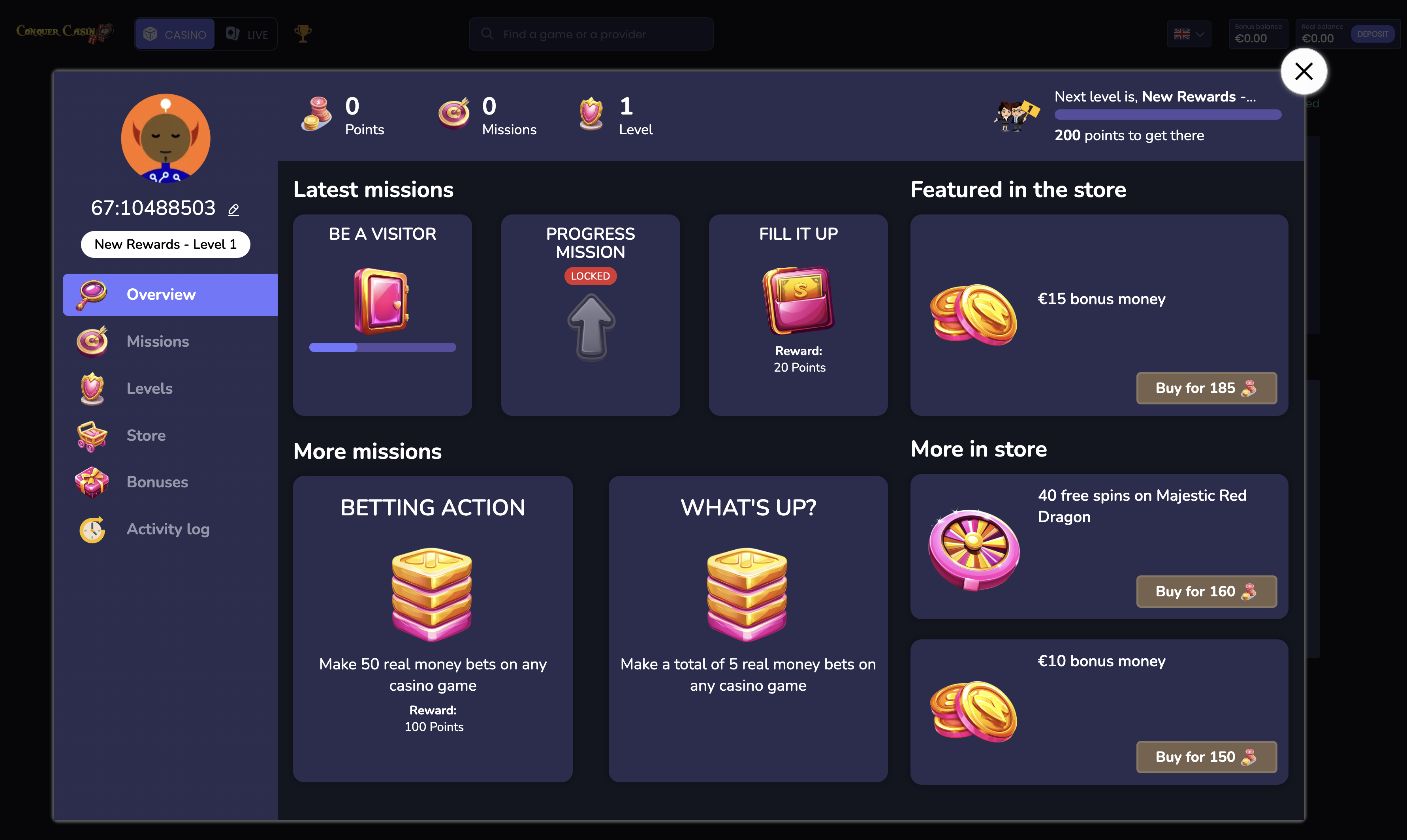 ConquerCasino casino rewards