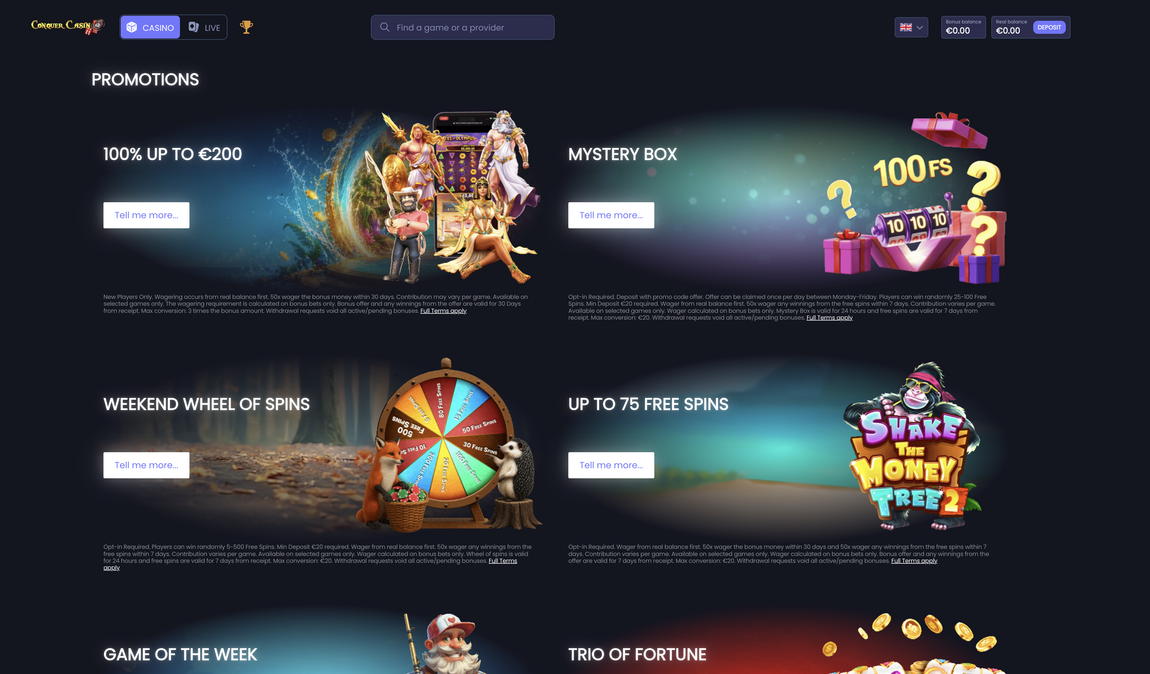 ConquerCasino promotions