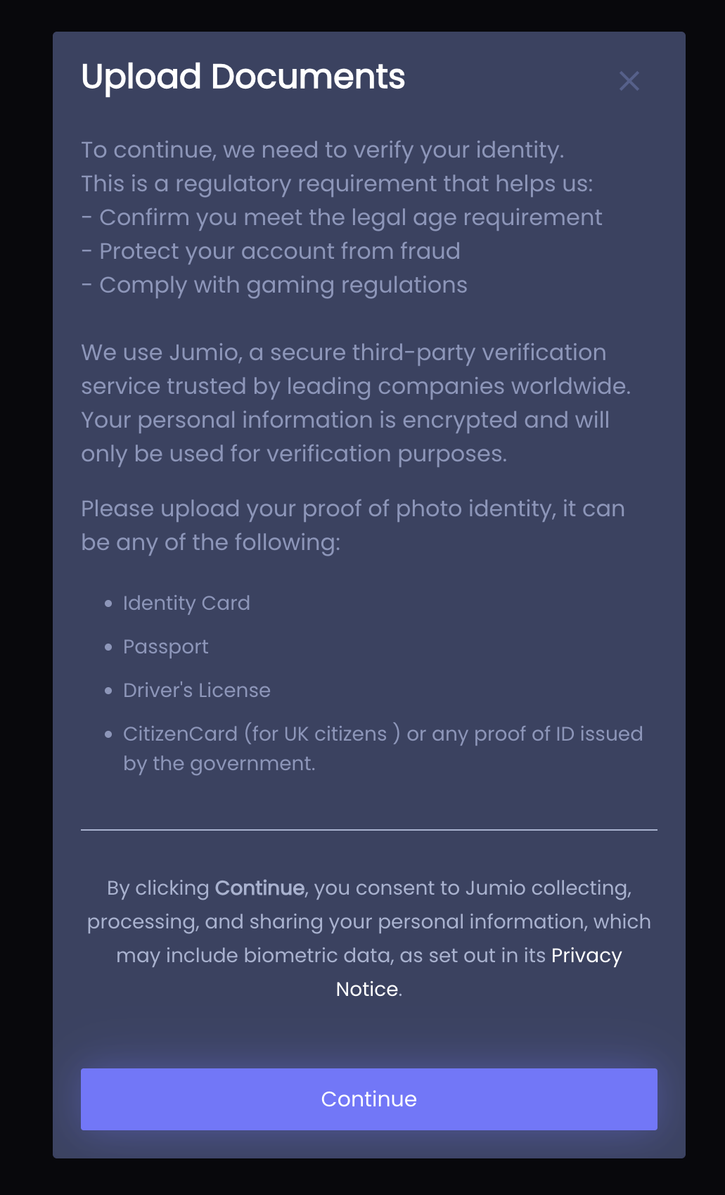 ConquerCasino proof of identity