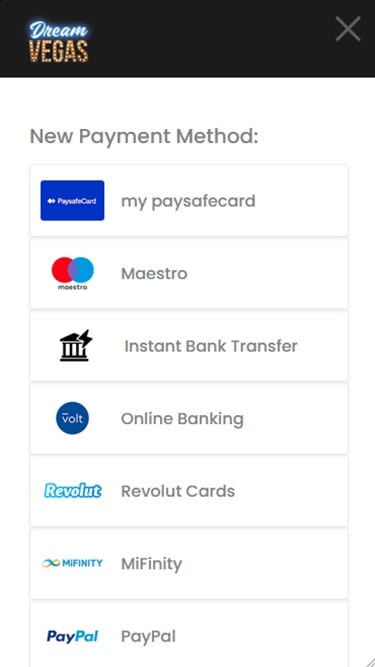 Dream Vegas Casino payment methods