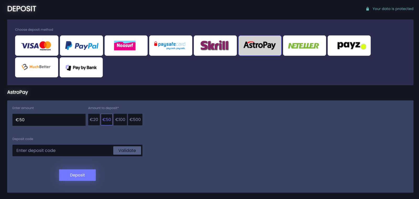 JeffBet deposit astro pay
