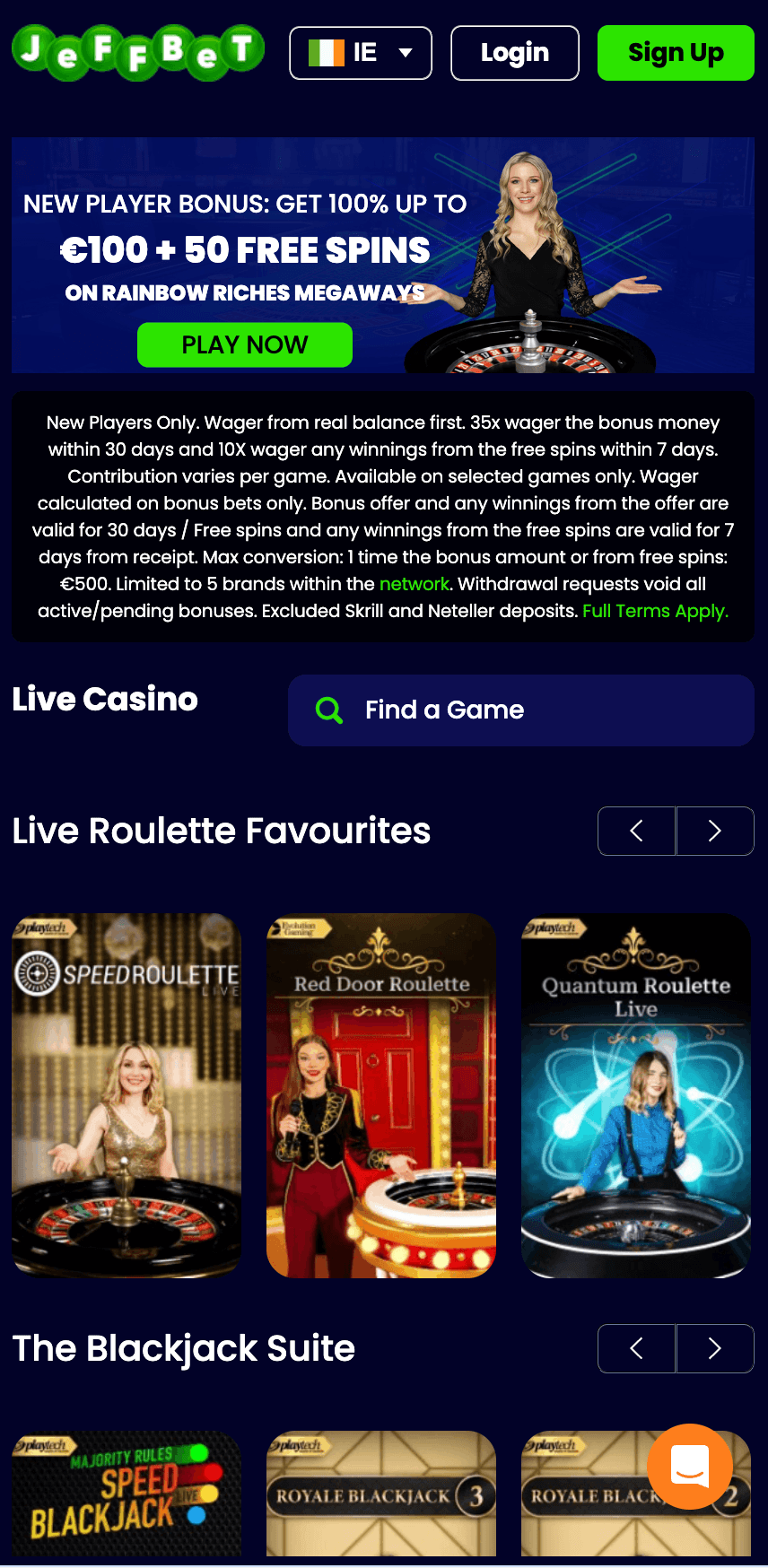 JeffBet mobile home page