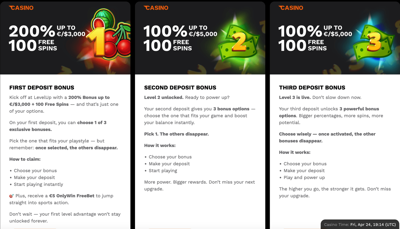 Levelup Casino casino bonuses