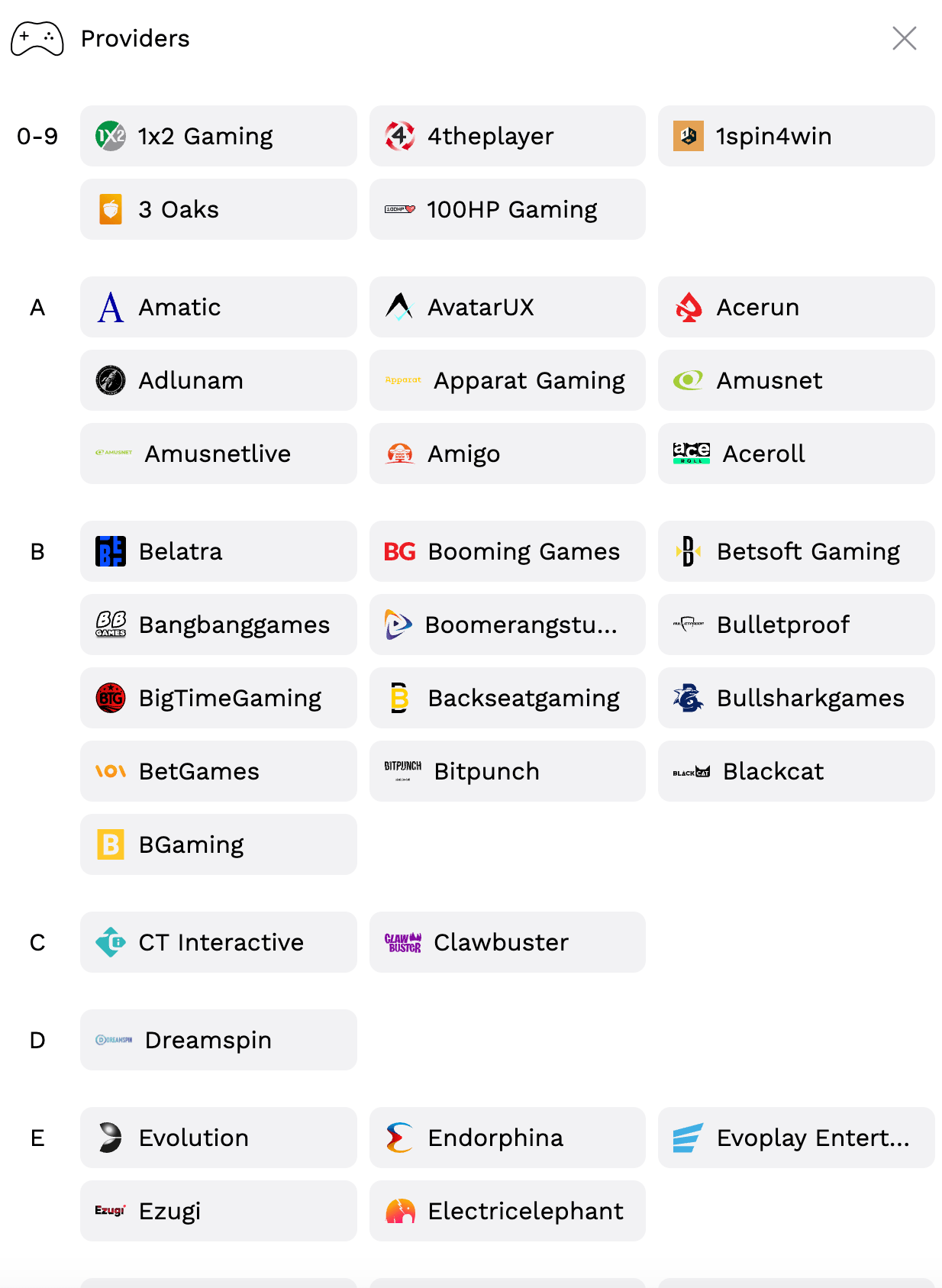 Levelup Casino providers