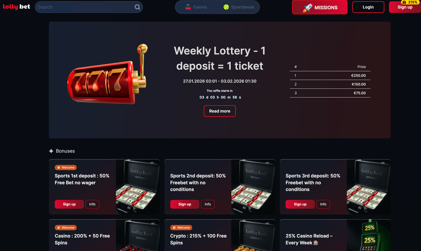LollyBet casino bonus