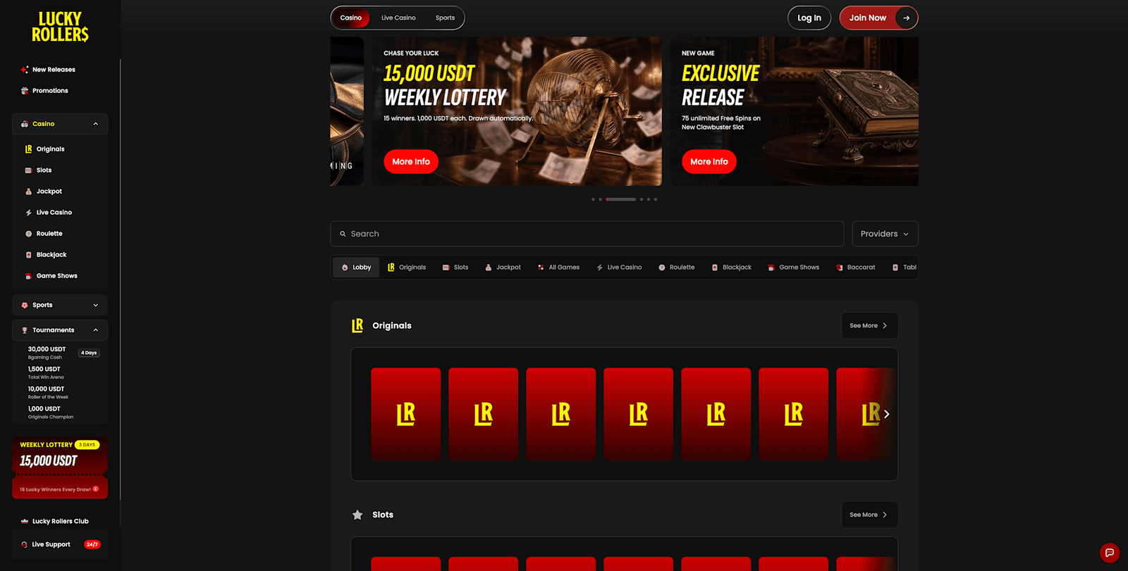 Lucky Rollers Casino home page