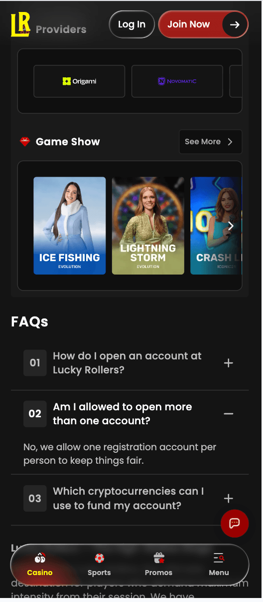 Lucky Rollers Casino mobile experience