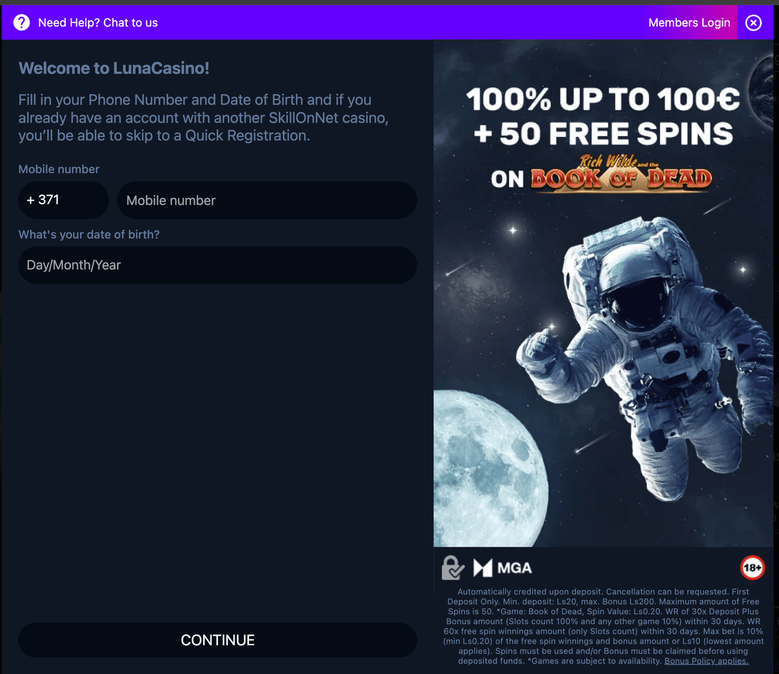 Luna Casino signup