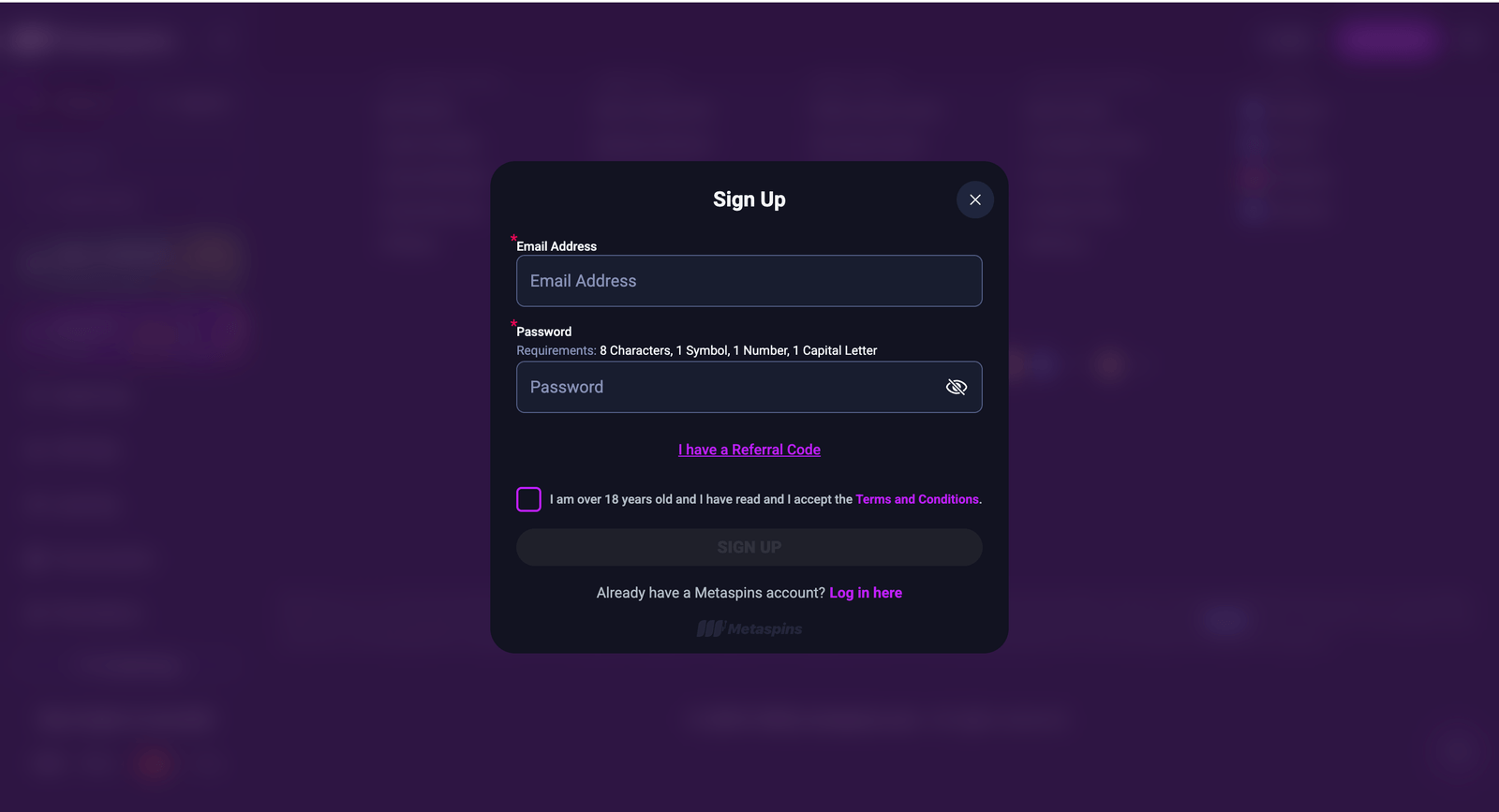 Metaspins Casino howto signup