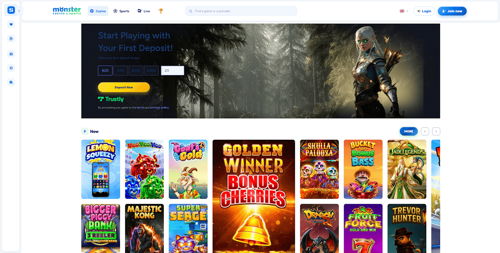 Monster Casino homepage