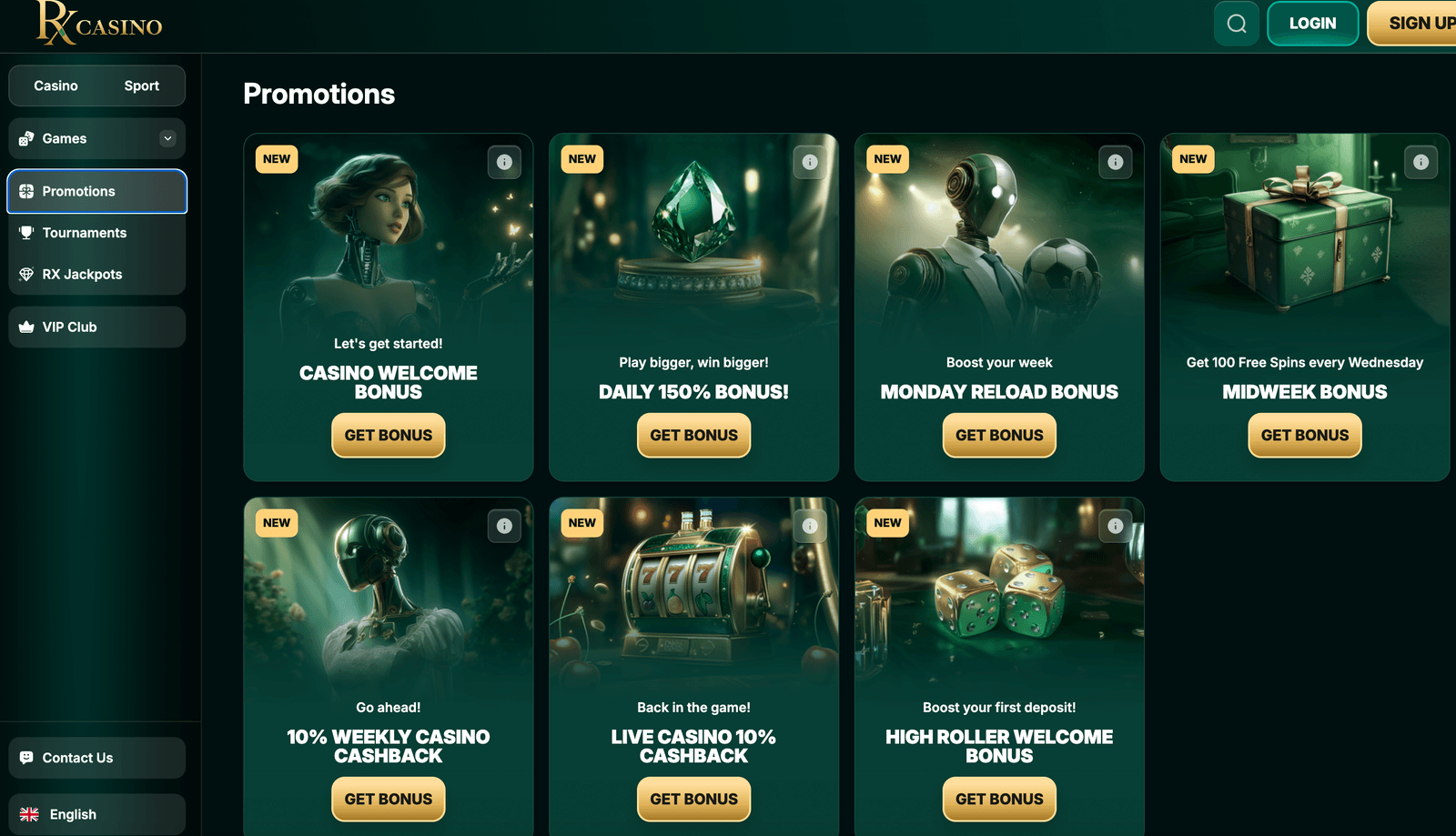 RX Casino online bonuses