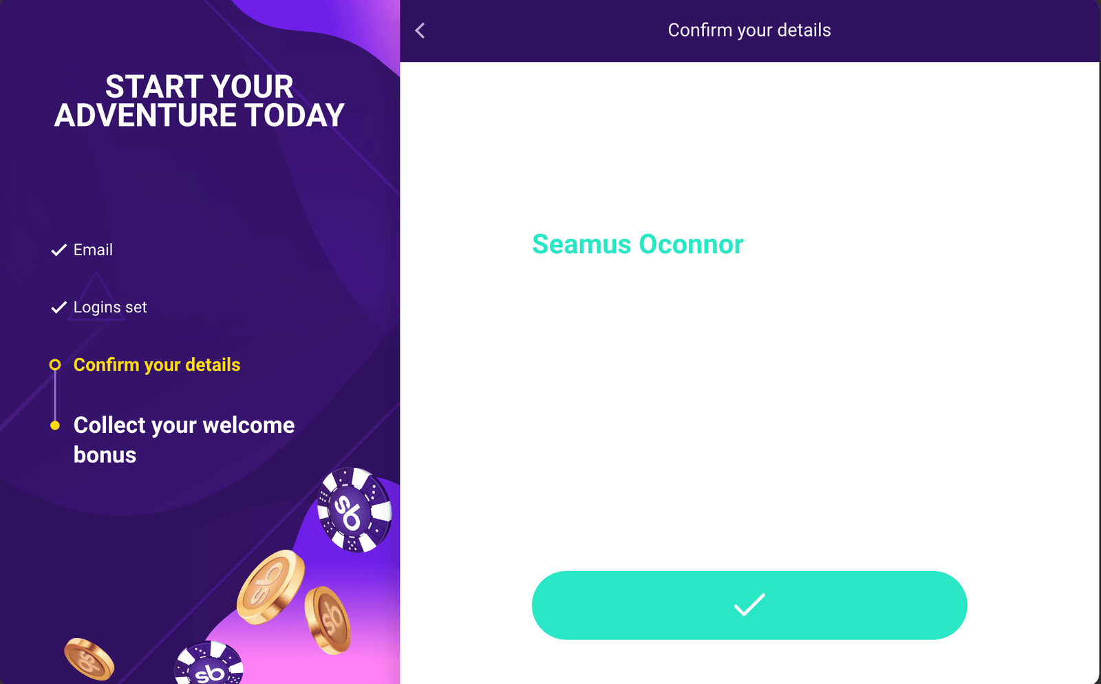 Slotbox confirm details fullname