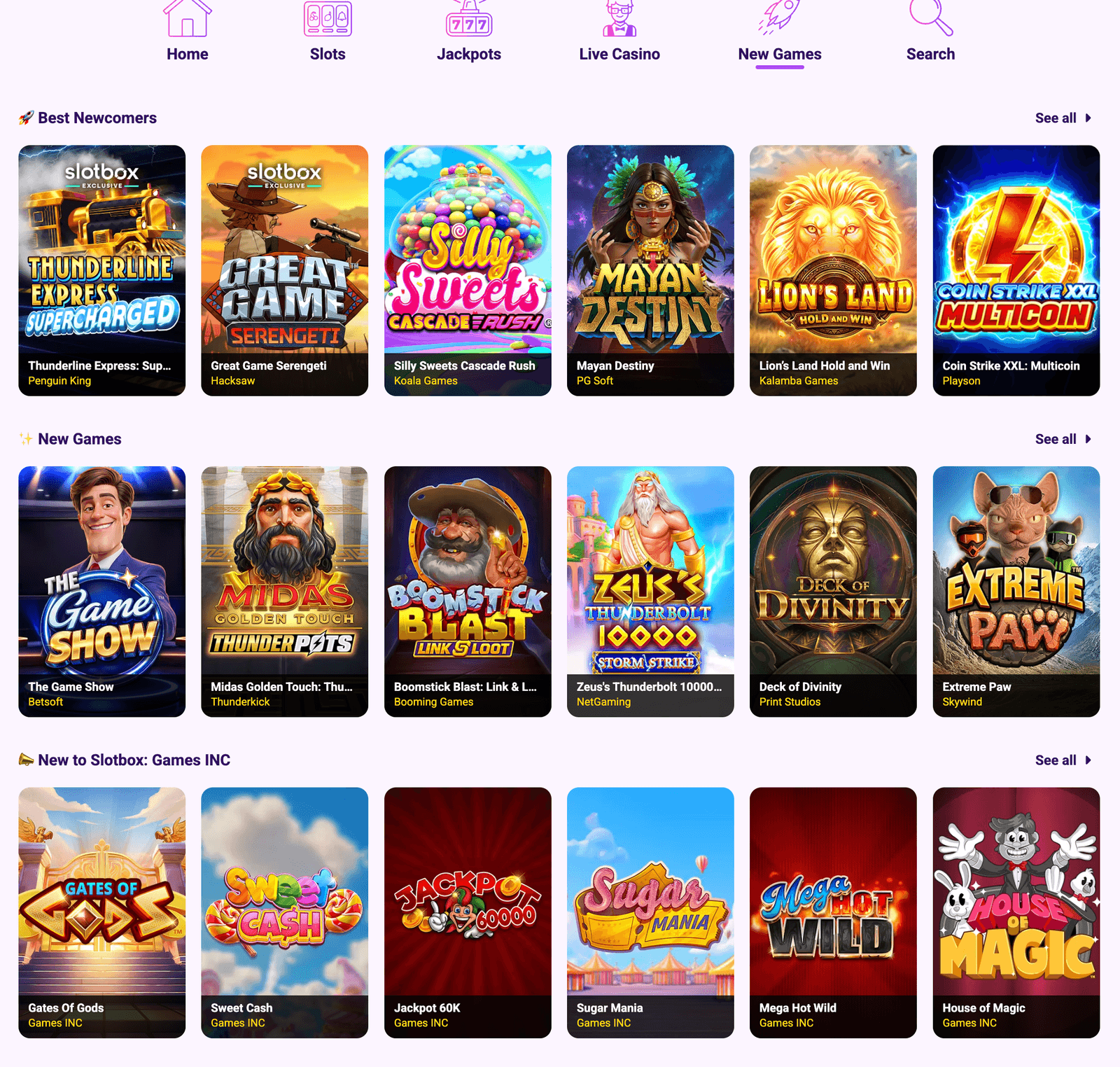 Slotbox new games lobby