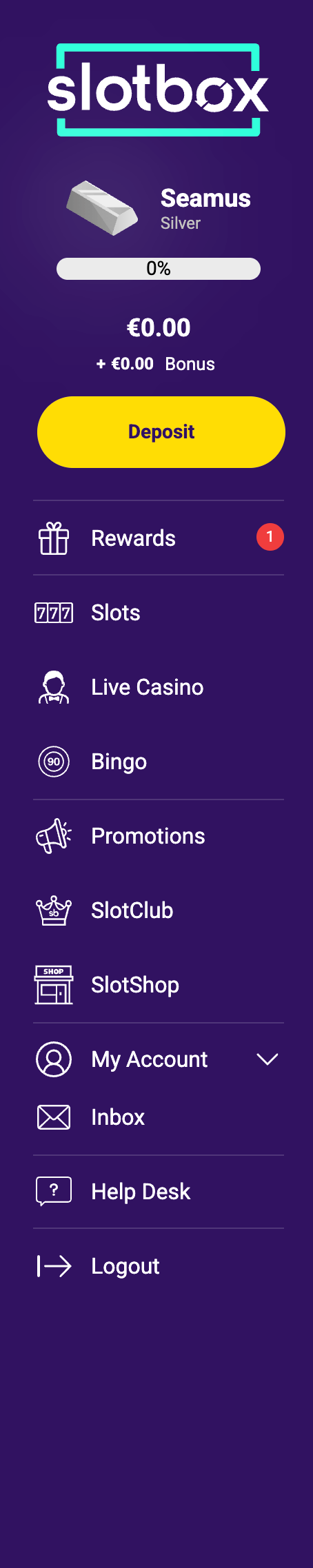 Slotbox side panel after registration