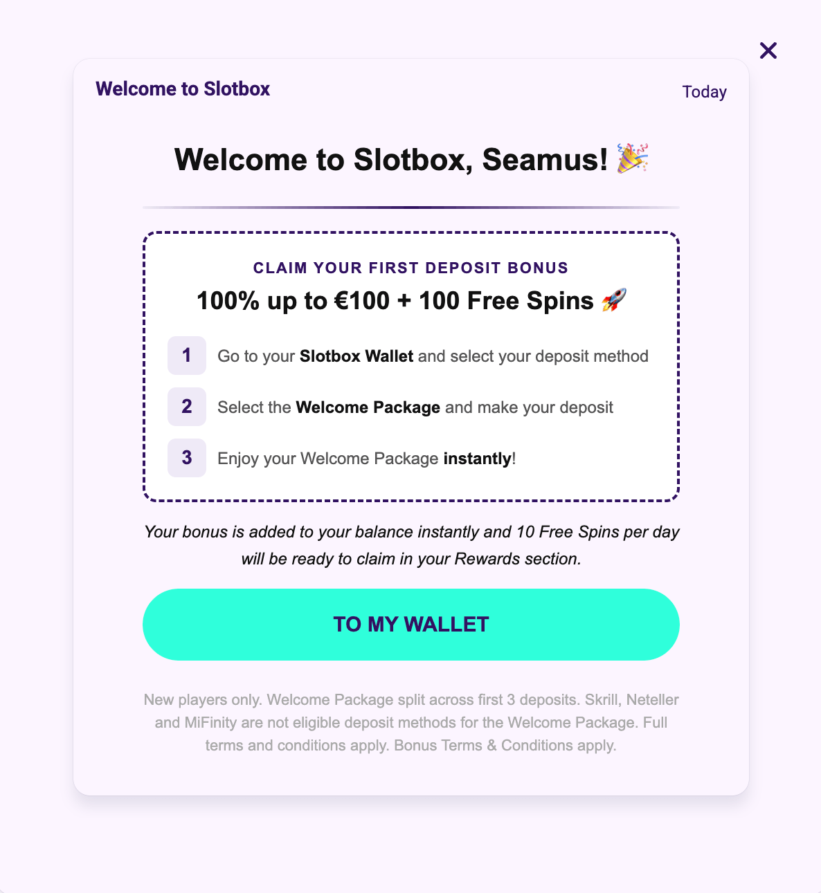 Slotbox welcome bonus