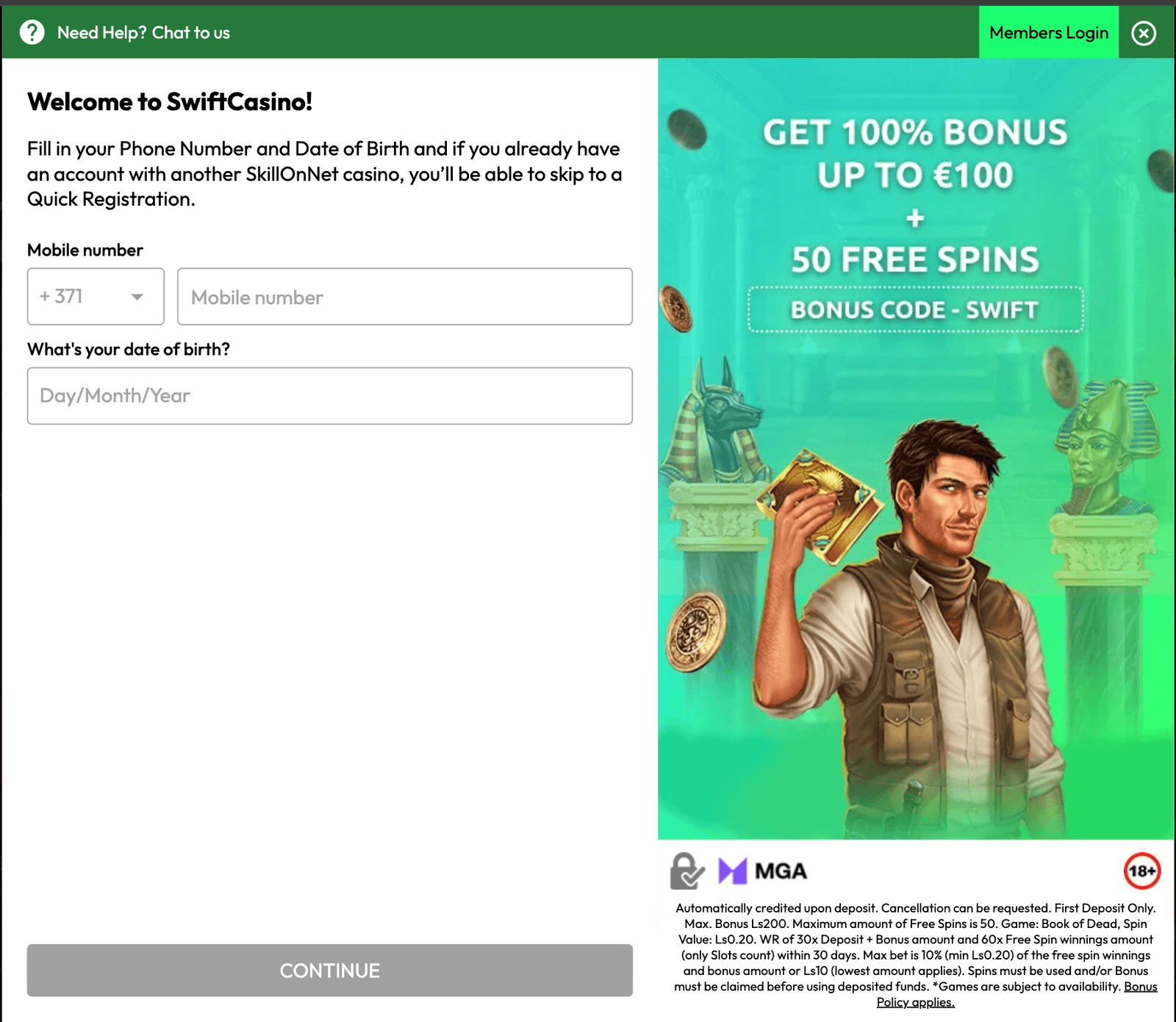 Swiftcasino welcome bonus