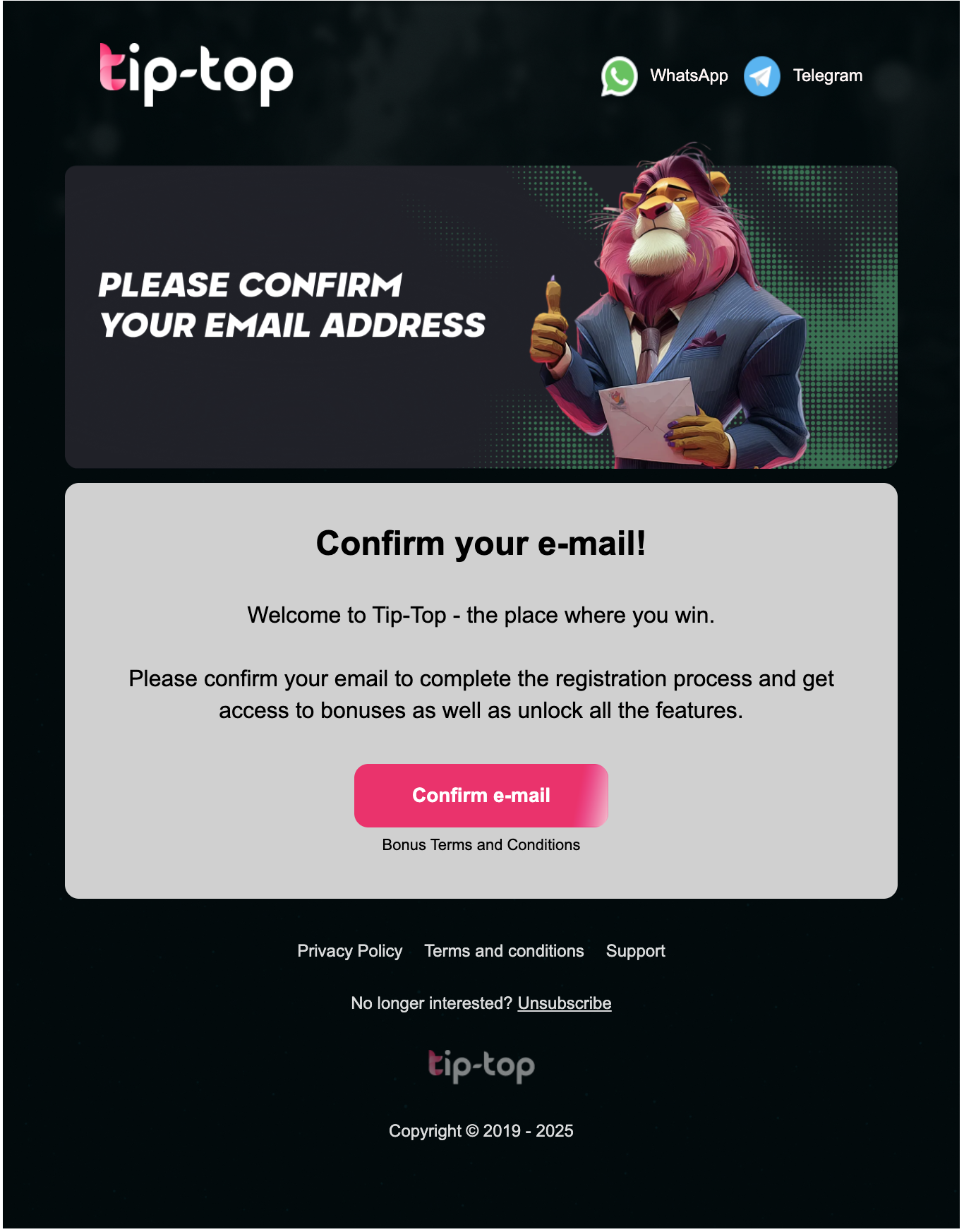 Tip-top bet confirm email