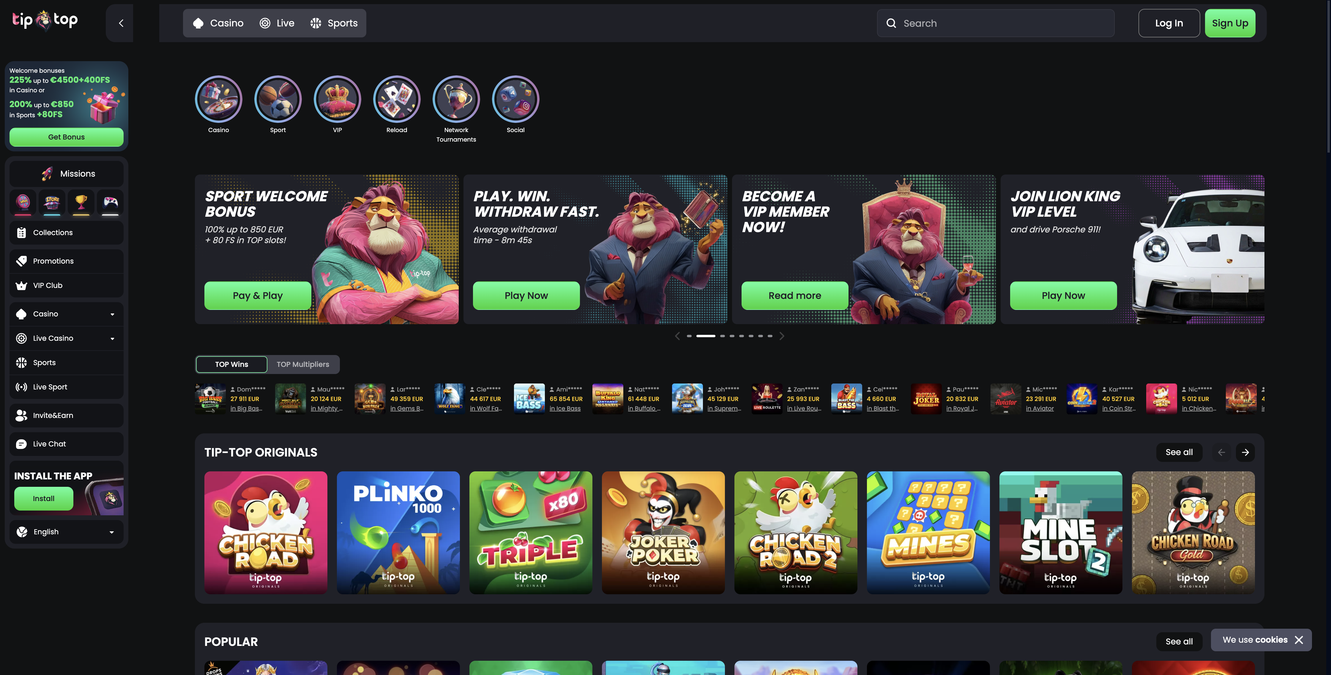 Tip-top bet home page