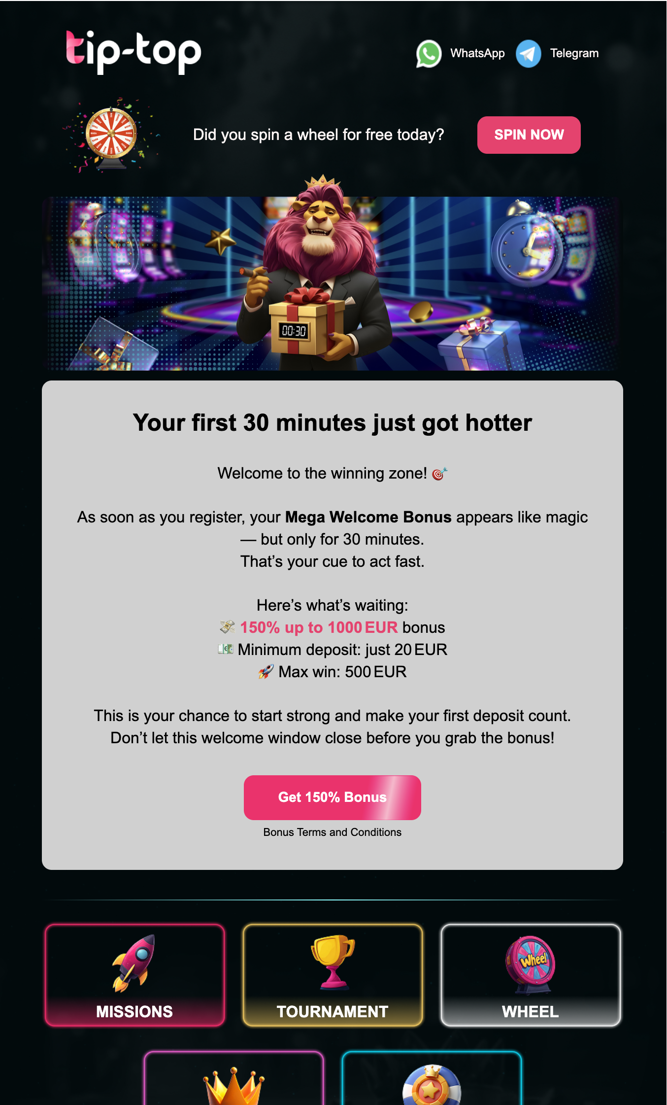 Tip-top bet singup bonus received on email