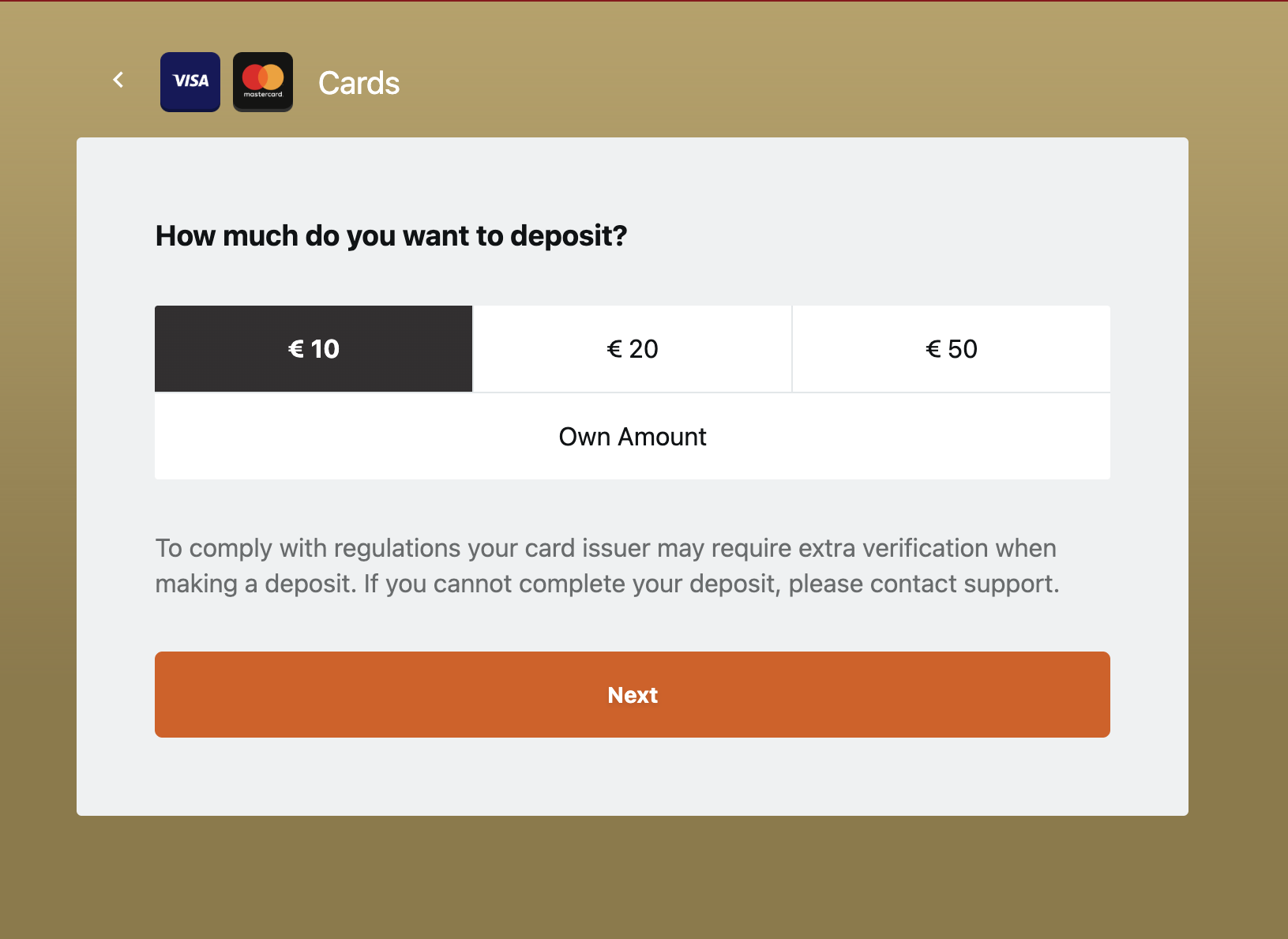 Villento €10 cashier deposit
