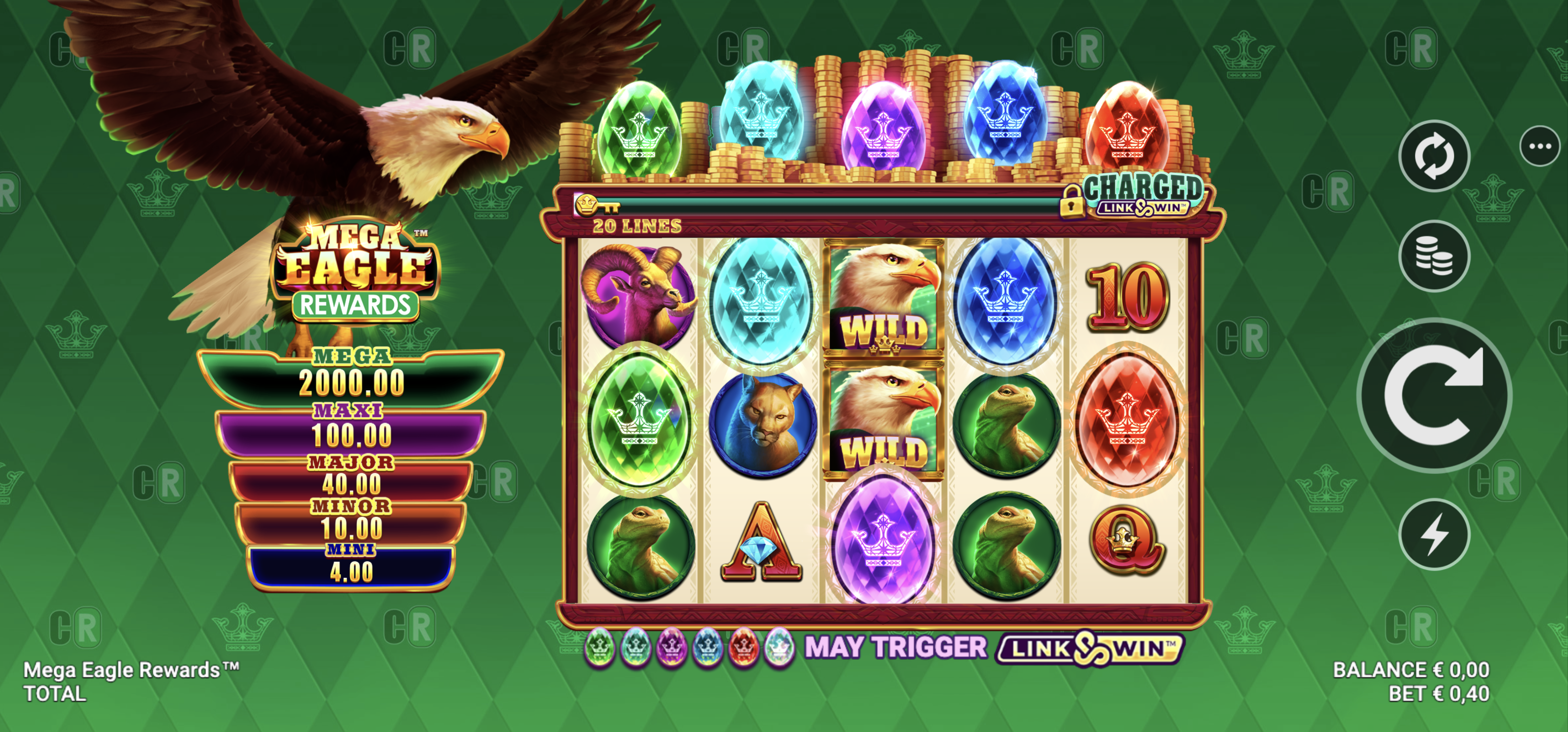 Mega Eagle Rewards after €10 Visa deposit