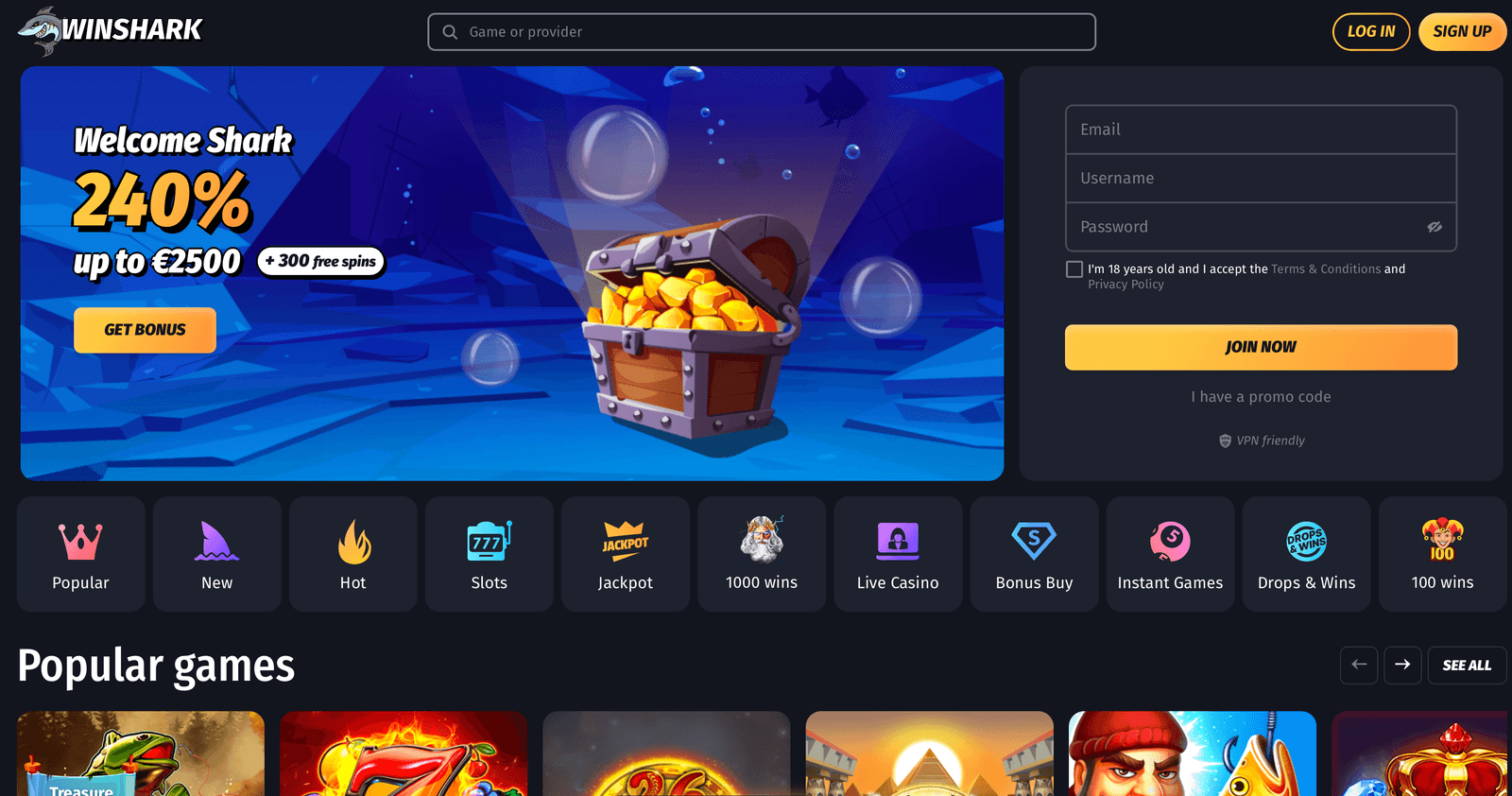 Winshark casino online
