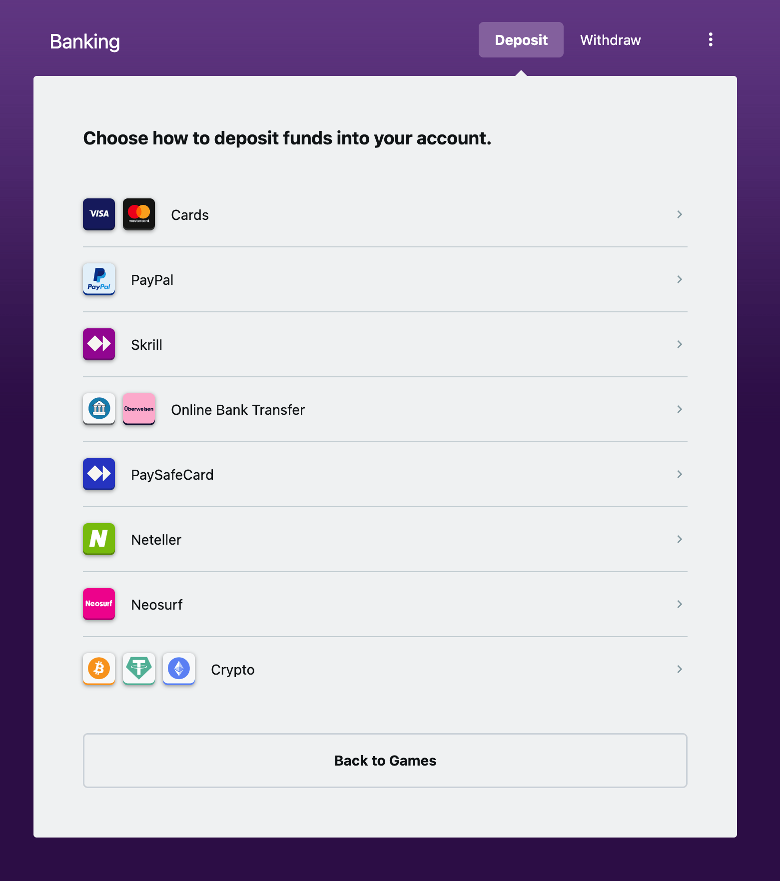 Zodiac deposit cashier options