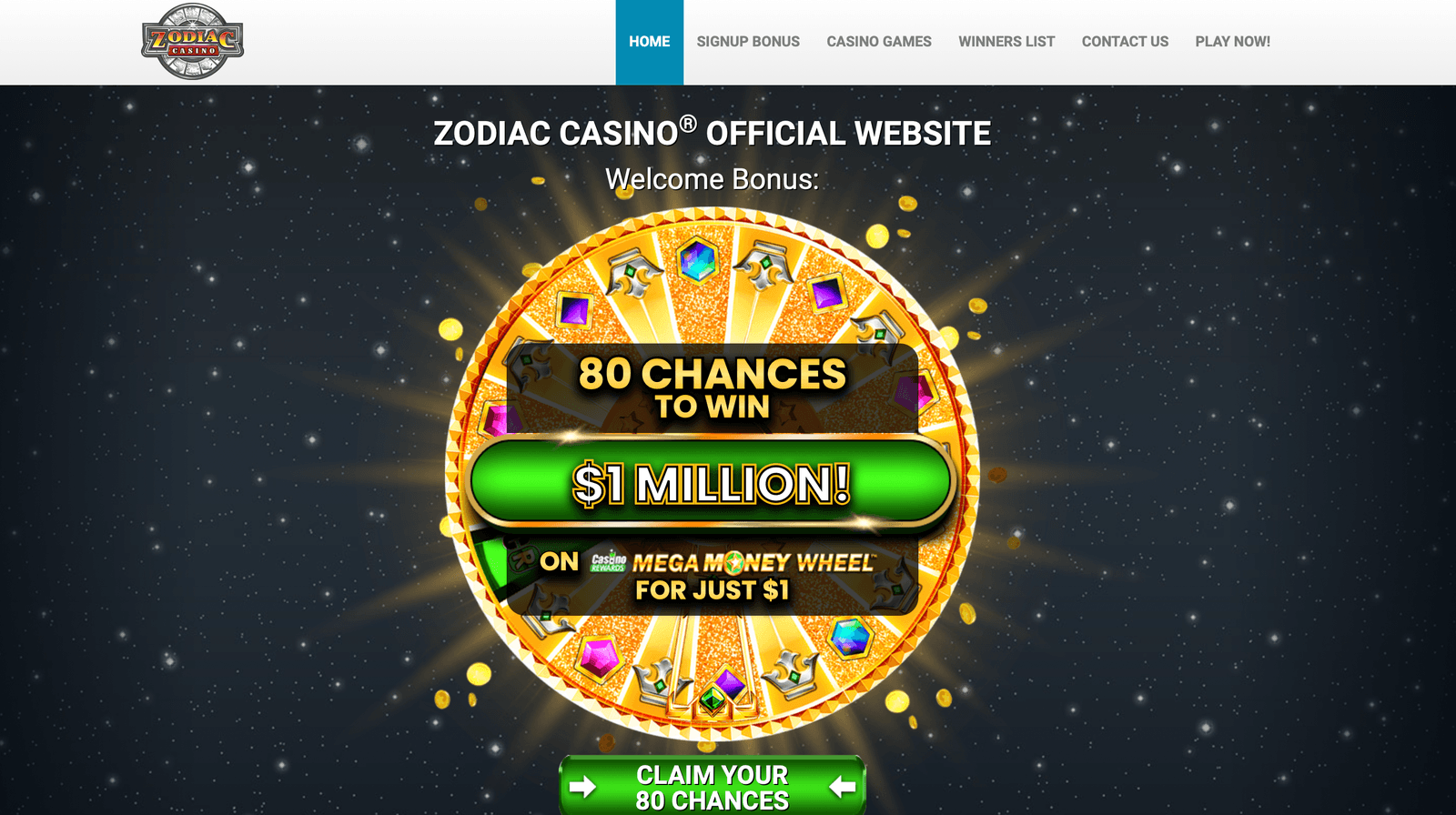 Zodiac Casino home page
