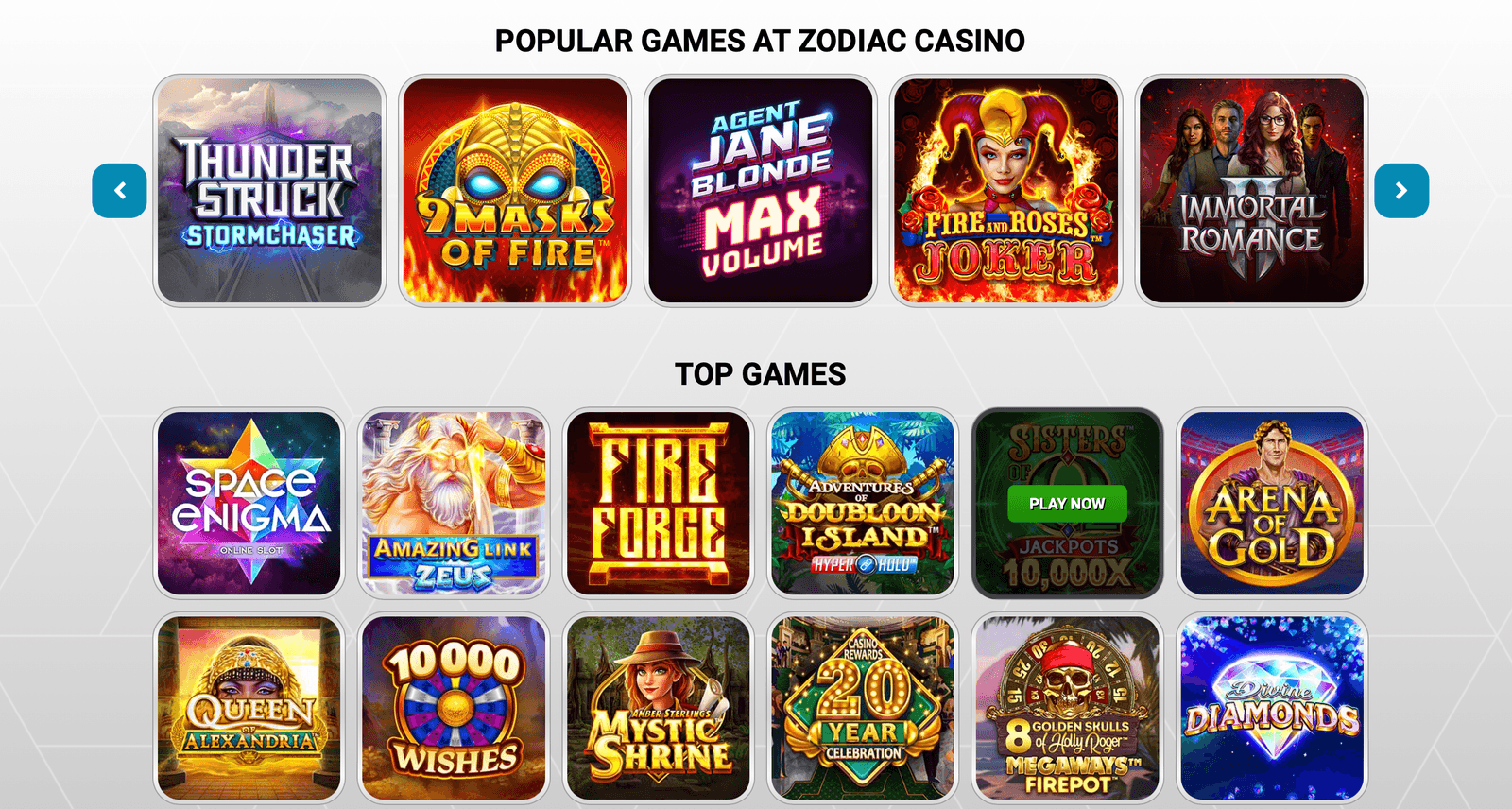 Zodiac Casino top games