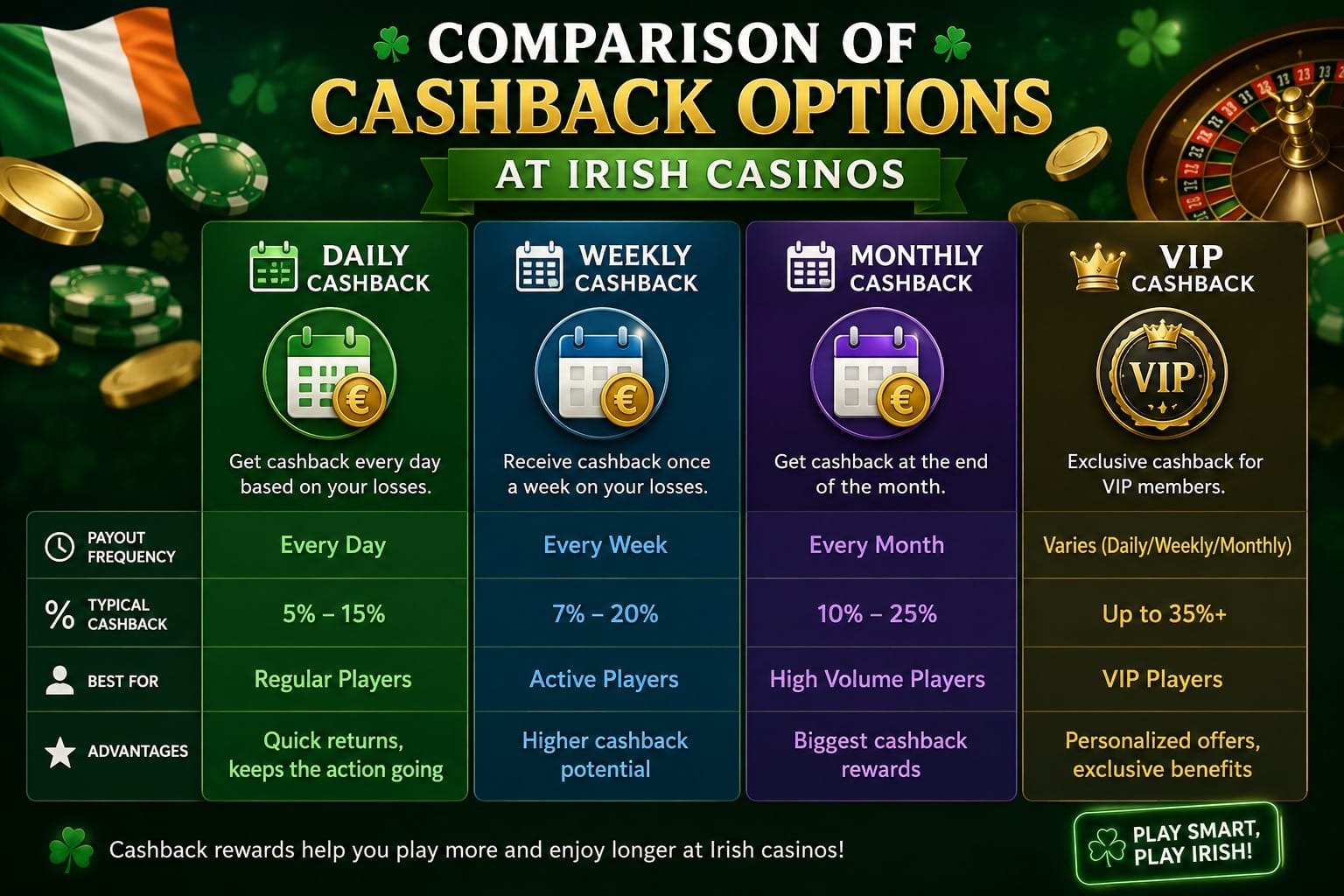 Types of cashback bonuses in Ireland